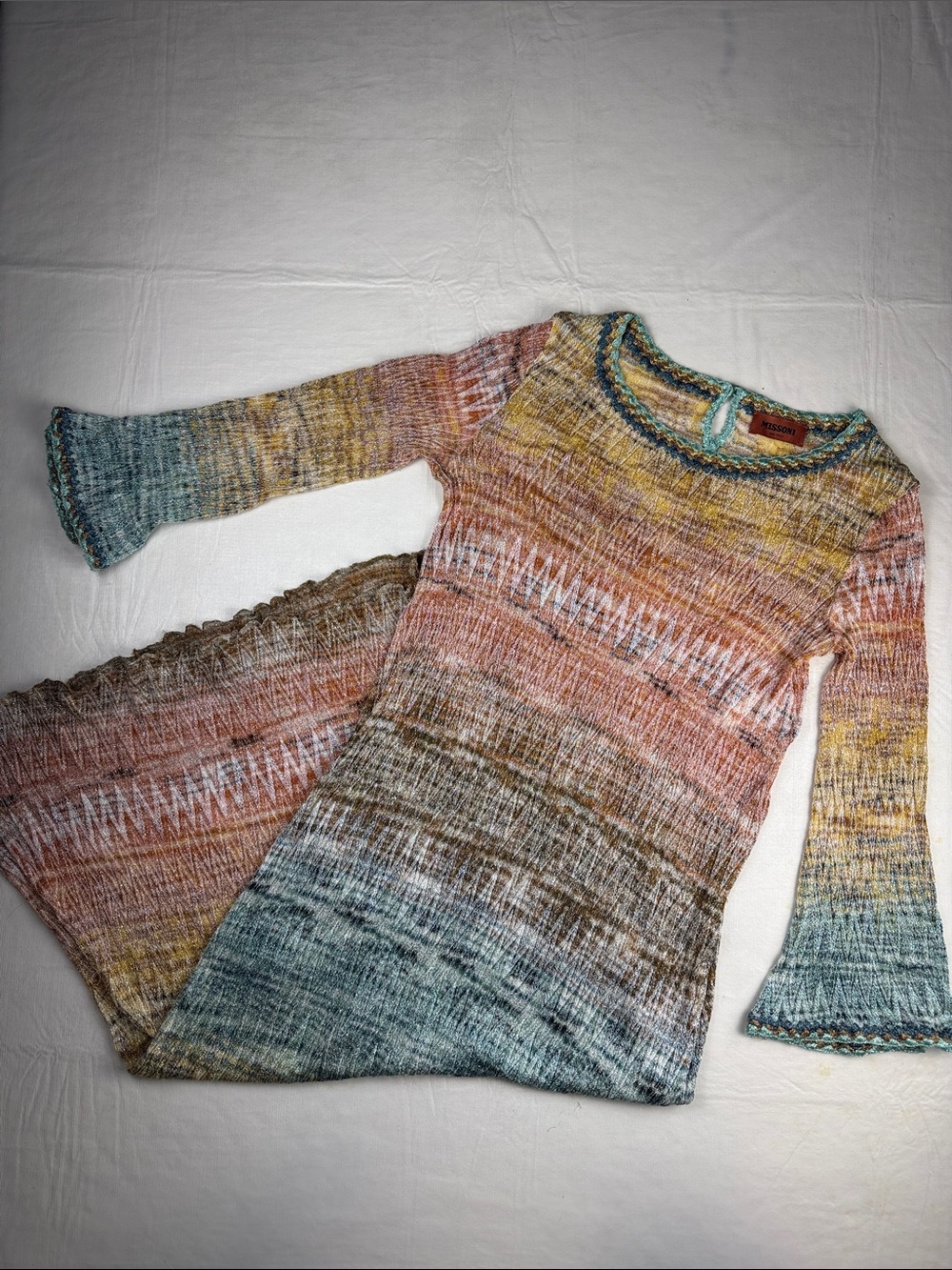 Missoni Multicolor Ombre Scoop-Neck Knit Long Sleeve Maxi Dress Size 42